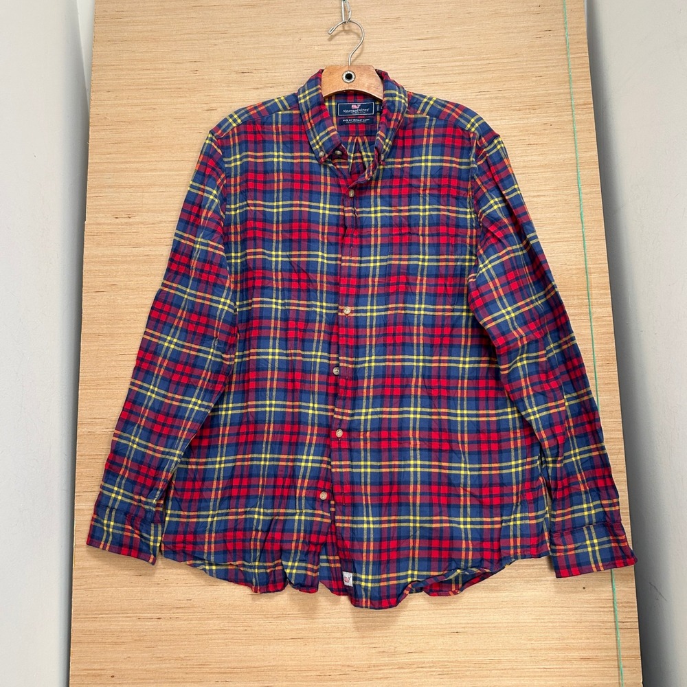 Vineyard Vines Slim Fit Murray Shirt Mens Large Red Blue Yellow Plaid Cotton